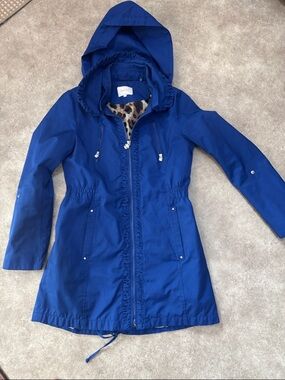 Women’s Blue Hooded Parka Jacket with Leopard Lining